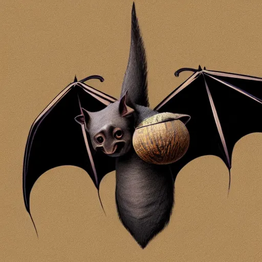Prompt: cute fruit bat, digital art, high quality, illustration, art, detailed, 3 d render, sticker,