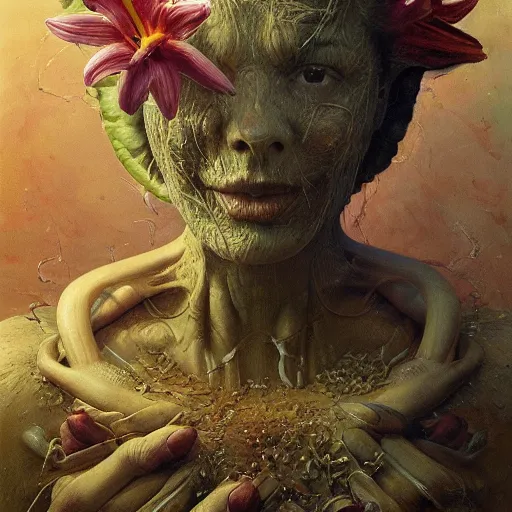 Image similar to a lily | highly detailed oil painting, hyperrealistic, very intrincate | cinematic lighting, award - winning | by rachel ruysch, giger, beksinski and bocklin | by austin osman spare and william blake, trending on artstation, cgsociety, official art, octane.