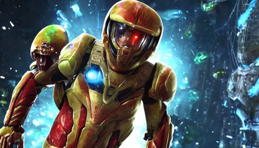 Image similar to film still from the new live - action netflix movie adaptation,'metroid'