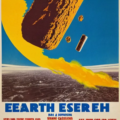 Image similar to Film publicity poster for 1970s disaster movie of Earth being stuck by asteroid