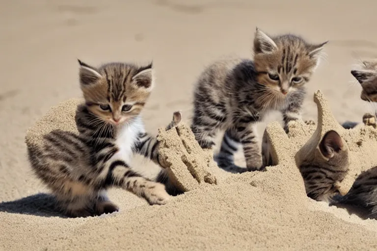 Image similar to kittens building a sand castle