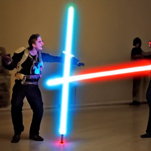 Prompt: a lightsaber duel in vienna