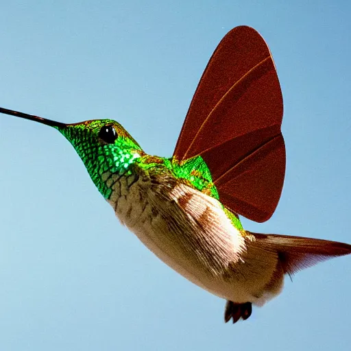 Image similar to a moth shaped like a hummingbird bird realistic national Geographic photography