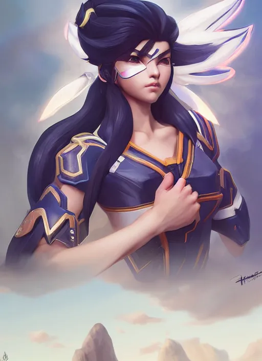 Prompt: character portrait of a fusion of Hanzo from Overwatch and D.Va from Overwatch by ArtGerm and Tom Bagshaw, 4k, highly detailed, cinematic lighting, characters merged