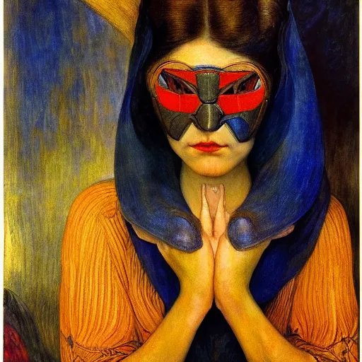 Image similar to the guest in her moth mask, by Annie Swynnerton and Diego Rivera, symbolist, dramatic lighting, elaborate geometric ornament, god rays, rich colors,smooth, sharp focus, extremely detailed