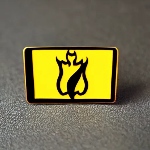 Image similar to a photo of minimalistic flat fire flames warning label enamel pin, beautiful cinematic light, behance