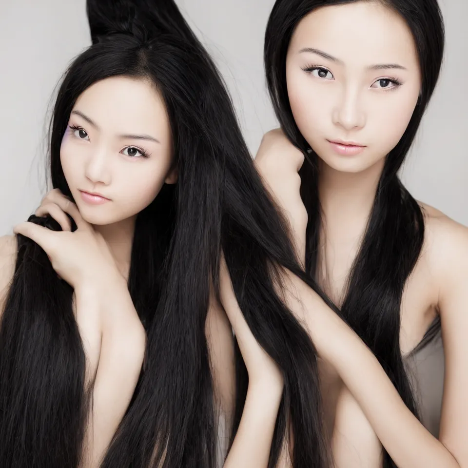 Prompt: a beautiful chinese girl, long black hair flowing, clear soulful eyes