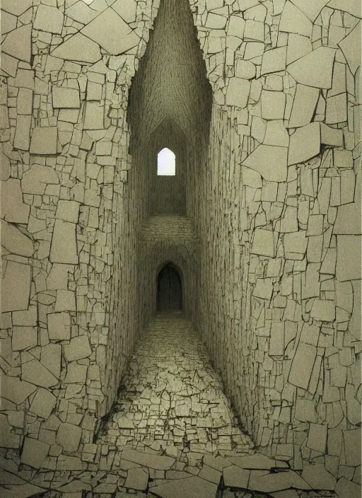 Prompt: crumbled paper bag paper cathedral inside paper bag crumbled Edward Hopper and James Gilleard, Zdzislaw Beksinski, highly detailed