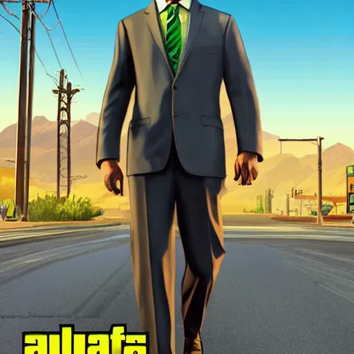 Prompt: Saul Goodman on the cover of GTA V