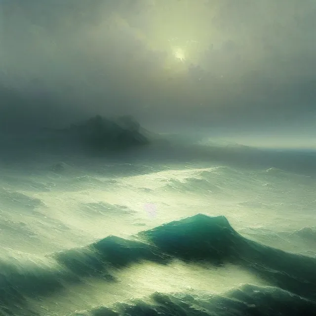 Image similar to a beautiful painting of the sea by ( ivan aivazovsky ) and sin jong hun and greg rutkowski and george varodi. in style of concept art. 4 k texture. ray tracing. sharp lines, hyper detailed. octane render. trending on artstation