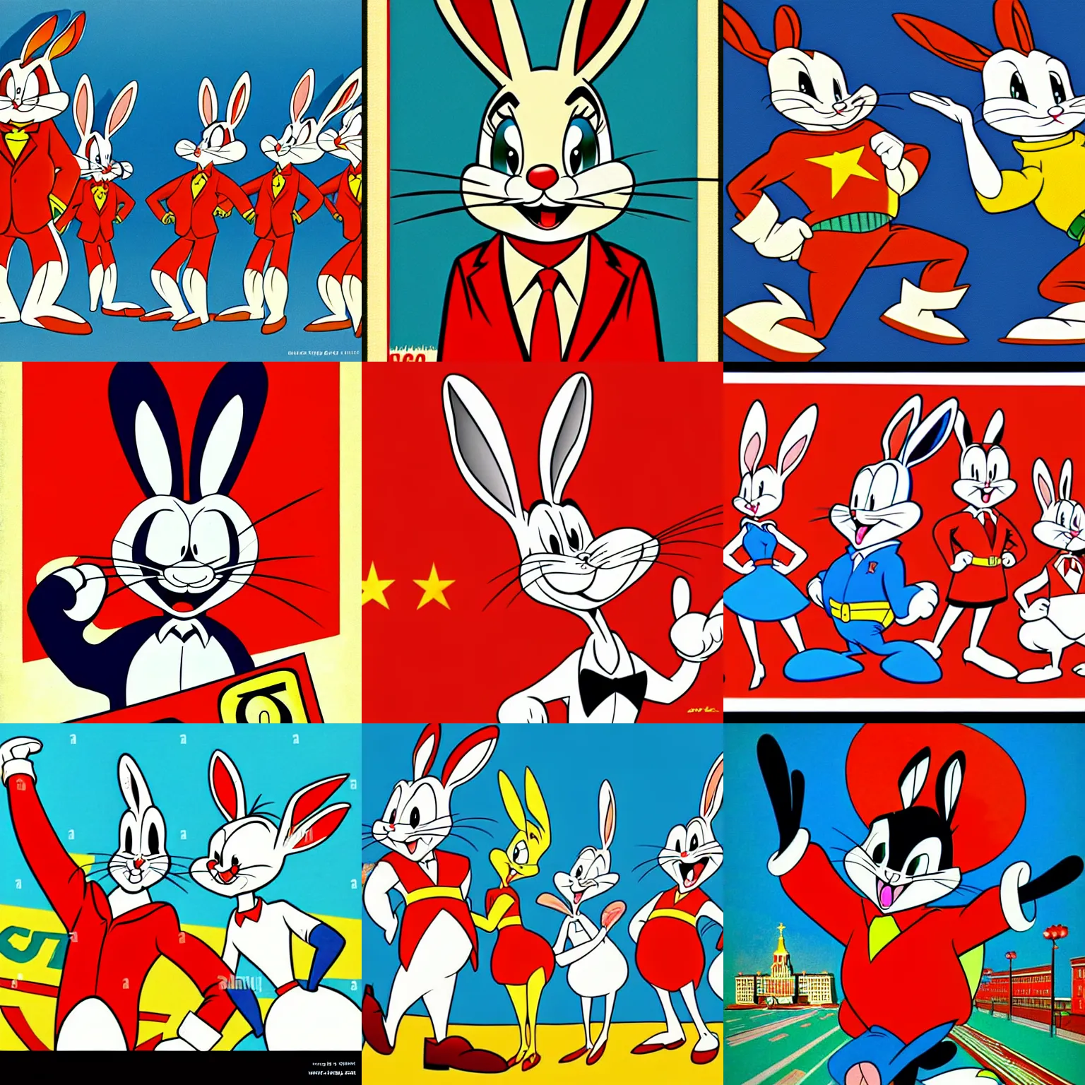 Prompt: picture bugs - bunny is a communist 1 9 6 0 cartoon style looney tunes beautiful, cute, illustration detailed, well done picture high quality soviet union