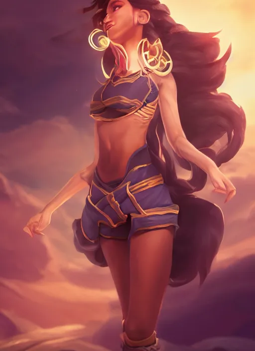 Image similar to taliyah zenra, from league of legends, au naturel, pawg, hyper detailed, digital art, low angle, trending in artstation, cinematic lighting, studio quality smooth render, unreal engine 5 rendered, octane rendered, art style by kristen liu - wong and natalie krim andlera balashova and wlop and samantha mandala