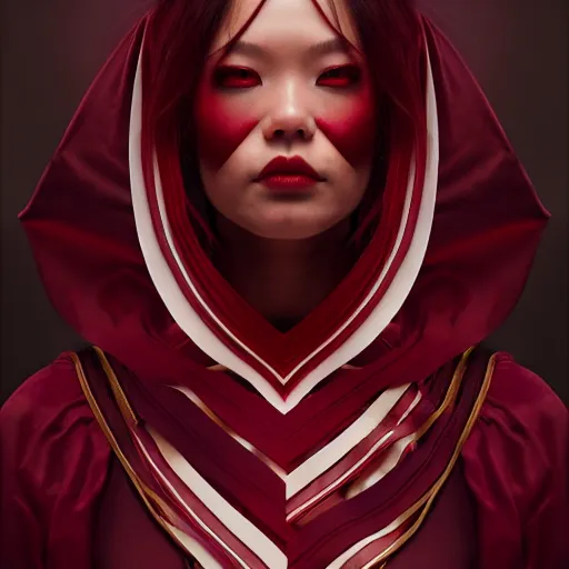 Prompt: chaotic burgundy satin ribbons instead of skin build image of beautiful face, moebius, bao pham, donato giancola, larry elmore, masterpiece, trending on artstation, featured on pixiv, cinematic composition, beautiful lighting, sharp, details, hyper - detailed, hdr, 4 k, 8 k