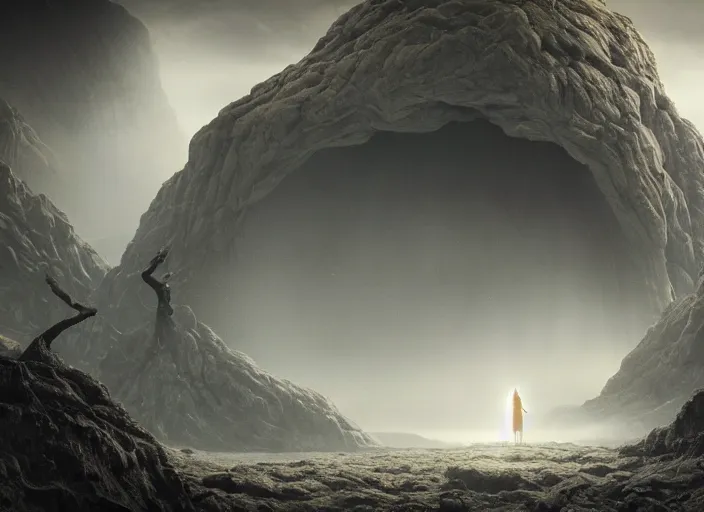 Image similar to rgb, woman looking at a giant monster, dynamic pose,, on an alien planet, movie scene, inspired by zdzislaw beksinski, clothes made out of veins,, cables everywhere, bedroom, ultra realistic, concept art, intricate details, highly detailed, photorealistic, octane render, 8 k
