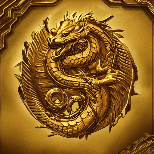 Image similar to golden dragon, bitcoin symbols, in the style of Greg Rutkowski, hearthstone artwork