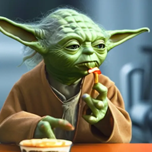 Prompt: A still of Yoda eating a Big Mac, 4k, photograph, ultra realistic, highly detailed, studio lighting
