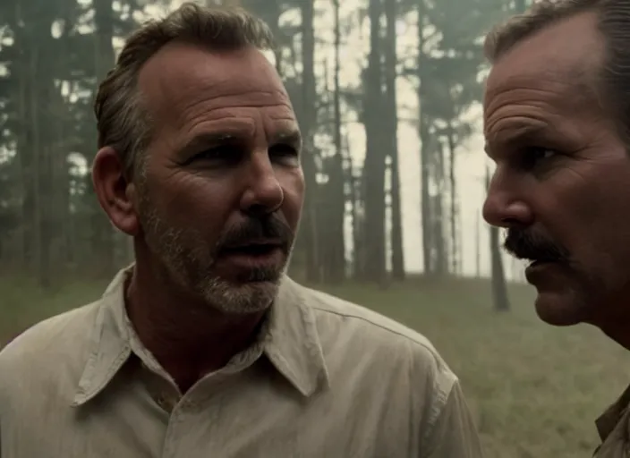 Image similar to film still of!!!!! kevin costner!!!!! as jim hopper in the upside down in stranger things, 4 k