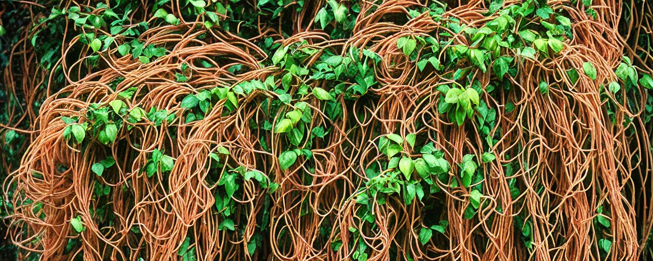 Image similar to spaghetti growing on a bush, in nature, in the style of carl warner, canon 2 0 mm, photograph, kodachrome