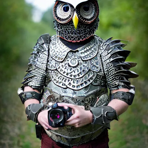 Image similar to photo man wearing ornate owl armour