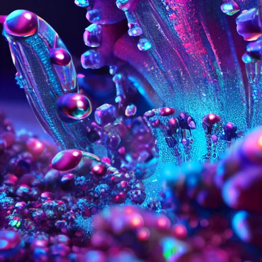 Image similar to underwater crystals, dark background, shine, mixed colours, tenticles 3 d render, incredible details, highly detailed, photorealistic, disney pixar, smooth, octane render, iridescent, 8 k