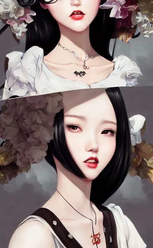 Image similar to a pin up and beautiful fashion charming dreamlke korea girl with lv jewelry, character art, art by artgerm lau and kyoung hwan kim and and ilya kuvshinov and john singer sargent, hyperdetailed, 8 k realistic, symmetrical, frostbite 3 engine, cryengine, dof, trending on artstation, digital art