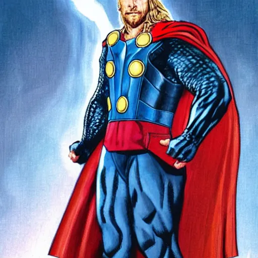 Image similar to Thor in the style of Alex Ross