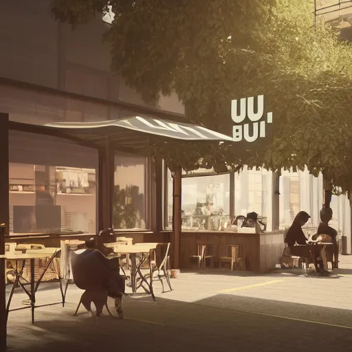 Prompt: photorealistic coffee shop, muji style, octane render, artstation, light leak, mist and nature on background, landscape scene