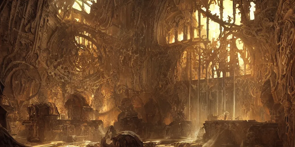 Prompt: ultra realistic illustration,, hell torture chamber interior from doom and warhammer, intricate, elegant, highly detailed, digital painting, artstation, concept art, smooth, sharp focus, illustration, art by artgerm and greg rutkowski and alphonse mucha