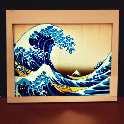 Image similar to the great wave off kanagawa as a lego set, soft lighting