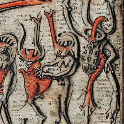 Image similar to grotesque creatures in the margins of old illuminated manuscripts