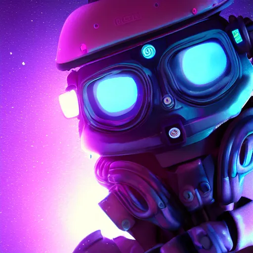 Prompt: cyberpunk concept bot, cinema 4 d, galaxy space sci - fi, wearing vr goggles, illustration, portrait, pastel neon textured background night, trending on artstation, greg rutkowski, octane rendered, 1 2 k, detailed,