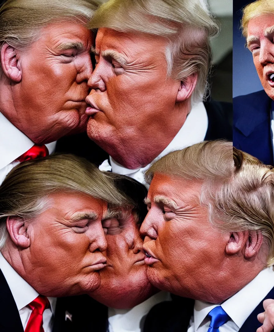 Image similar to photo of two men kissing. on the left is donald trump and the right is donald trump.