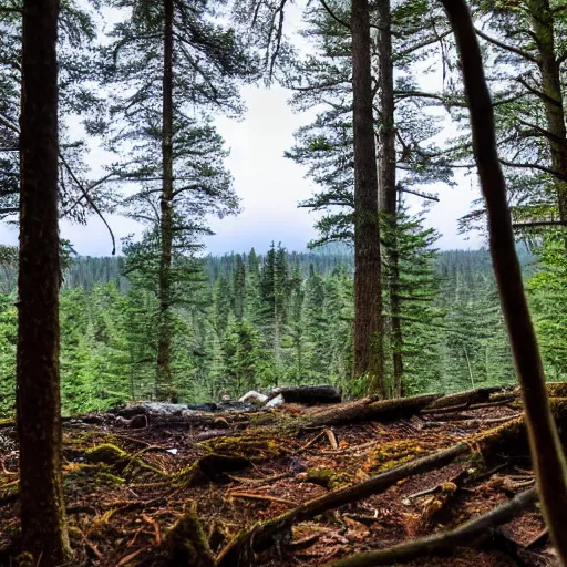 Prompt: a view from a tent looking out into a forest, 4k, high detail, high-resolution photograph, professional photography, ultra-detail