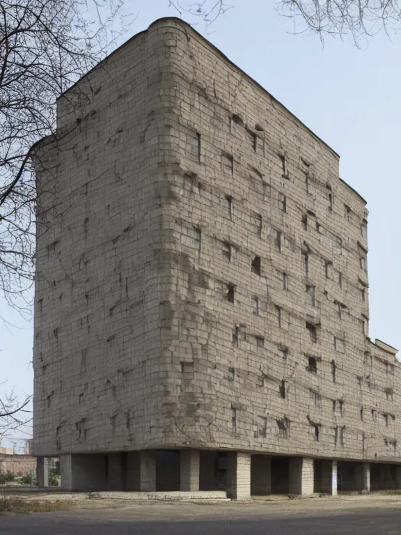 Prompt: soviet suburb building, photo, front view