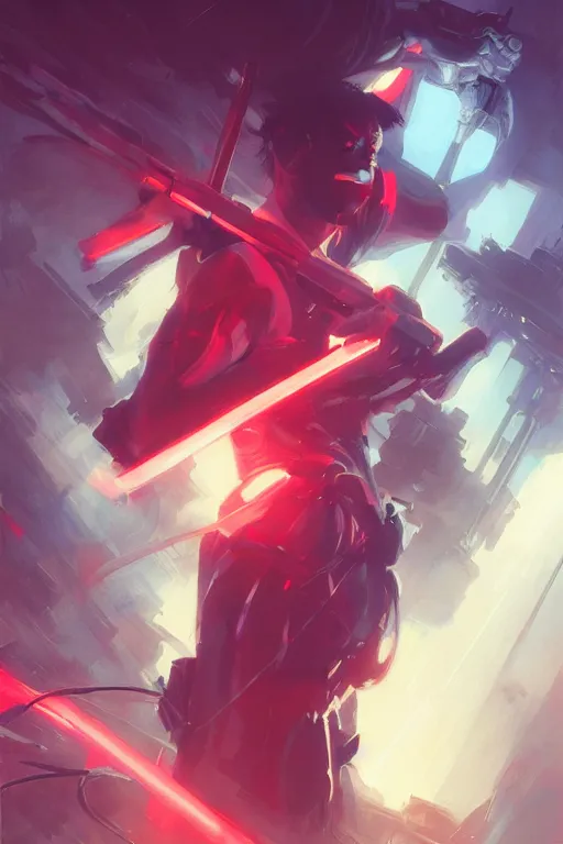 Image similar to portrait of ninja slayer, japan, neon lighting, night city, digital art from artstation by Ruan Jia and Mandy Jurgens and Artgerm and william-adolphe bouguereau and Greg Rutkowski