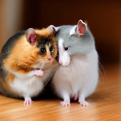 Image similar to hamster and cat, best friends, 4 k