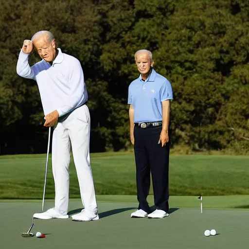 Image similar to xi jingping hits a putt while joe biden tends the flag