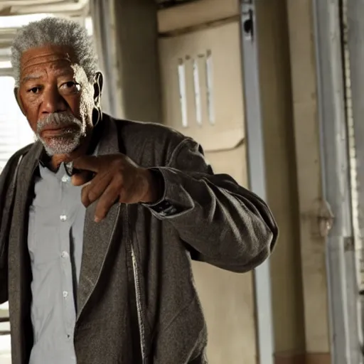 Image similar to Morgan Freeman as Eli Vance, film still from Half-Life movie, full body, centered, detailed, 4k