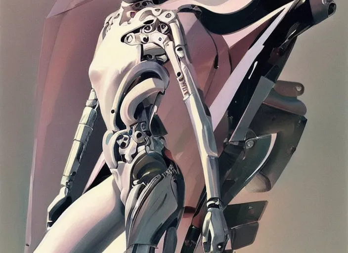 Prompt: feminine domme cyborg, full body, high fashion, futurism, aerodynamic, flowing, intricate, slick, highly detailed, digital painting, vogue, concept art, smooth, sharp focus, hd, art by syd mead and john berkey and annie leibovitz