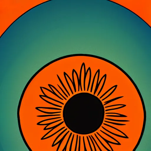 Prompt: black daisy with an orange center, logo, colourful flat surreal design, in the style of oxenfree