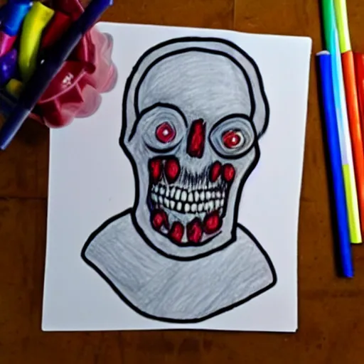 Image similar to serial killer, children drawing, horror, creepy, disturbing