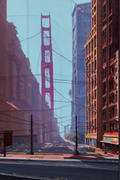 Image similar to Market Street, San Francisco; oil on canvas by Klaus Bürgle and Imperial Boy and Simon Stålenhag; Ultra-Realistic 3D Depth Shading