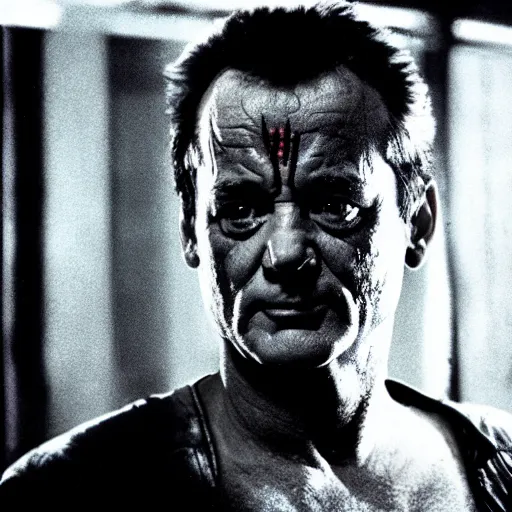 Prompt: bill murray as the terminator, movie still, promotional shot