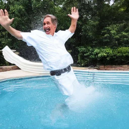 Prompt: mike lindell jumping into a pool full of cocaine