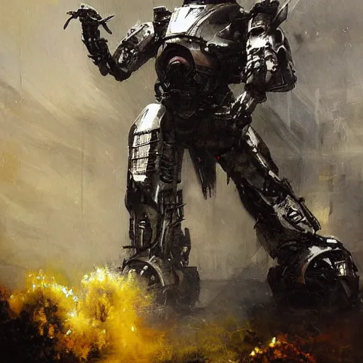 Image similar to mechagodzilla heisei style painting by jeremy mann