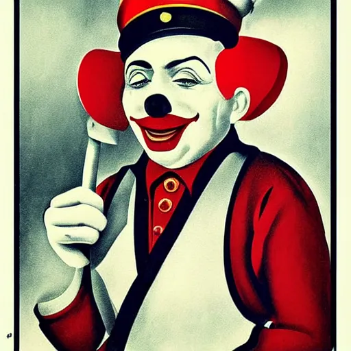 Image similar to communist clown painting, soviet propaganda style, poster, portrait