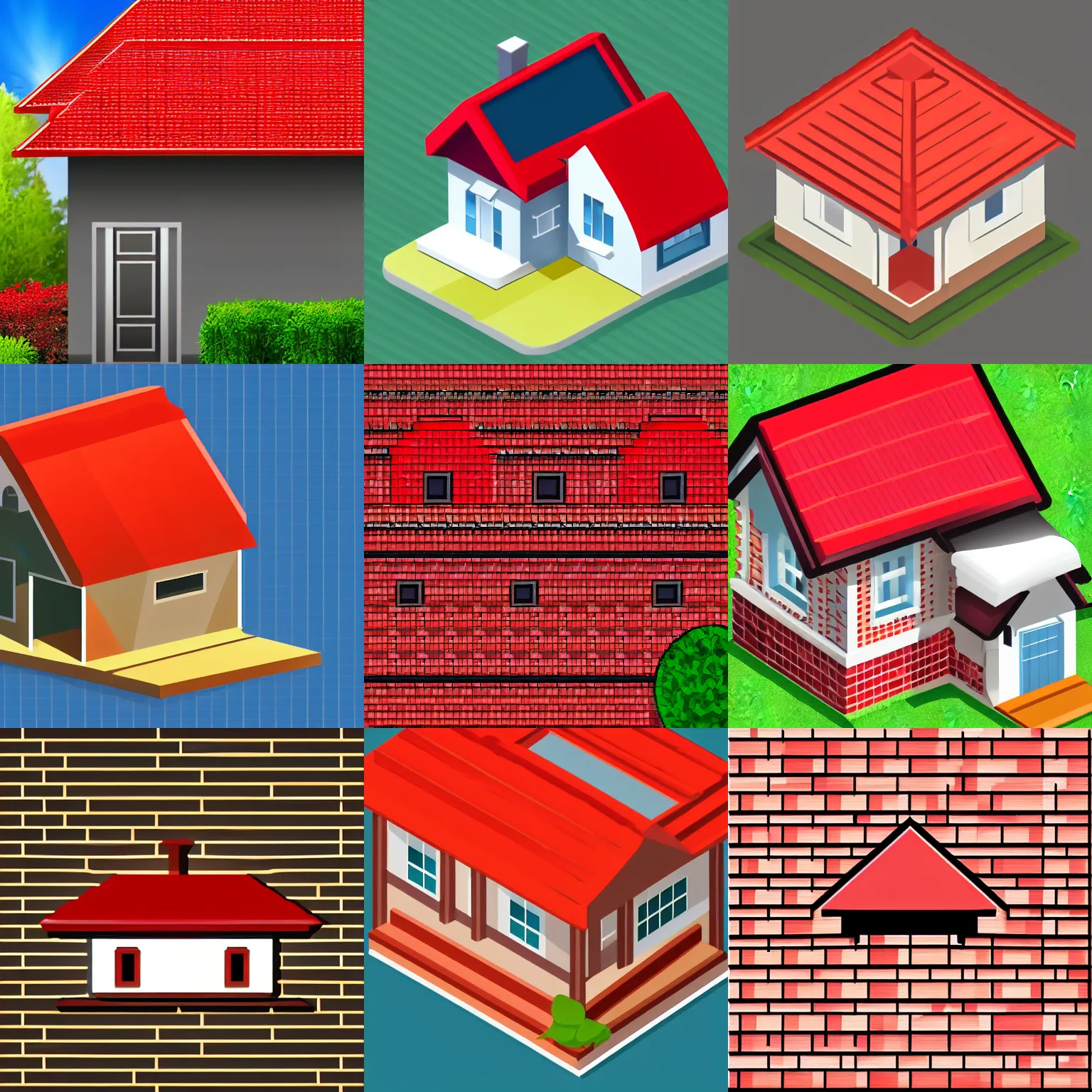 Prompt: webdesign icon for house with red tile roof, symmetric, isometric