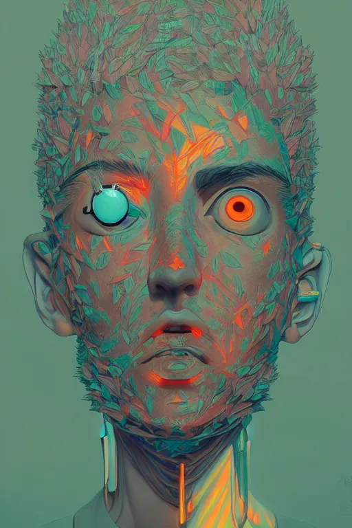 Image similar to abstract portrait, cyberpunk art, floating detailes, very detailed face, leaves by miyazaki, colorful palette illustration, kenneth blom, mental alchemy, james jean, pablo amaringo, naudline pierre, contemporary art, hyper detailed