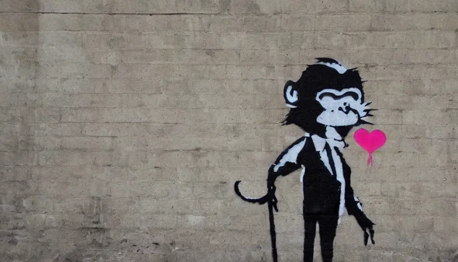 Image similar to Graffiti by Banksy of a monkey in a suit