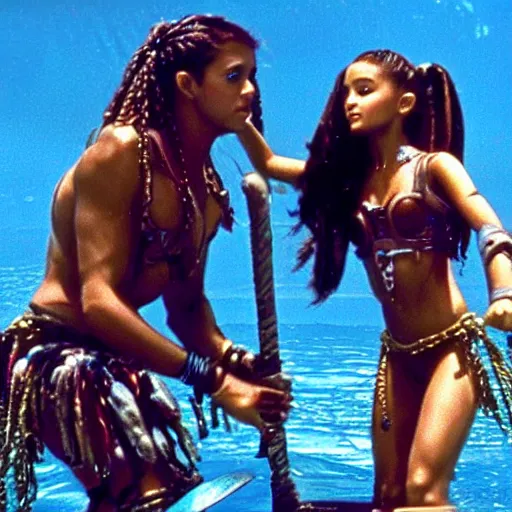 Prompt: A still of Ariana Grande in Waterworld (1995)